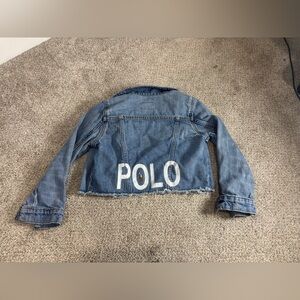 VTG Y2K Polo Ralph Lauren Sport Denim Jacket Youth Sz 5 Cropped Raw Hem